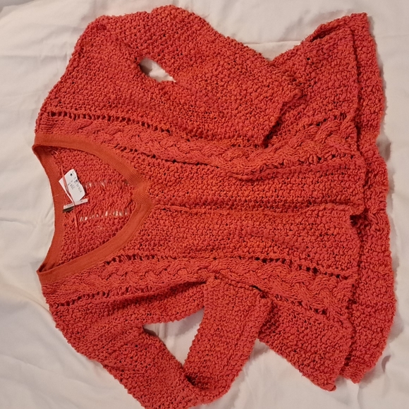 Free people v neck open weave oversized sweater in Coral - Picture 1 of 5